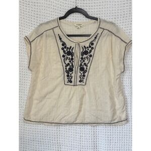 Max Studio London Embroidered Bohemian Blouse Top Cream Black Size M‎
